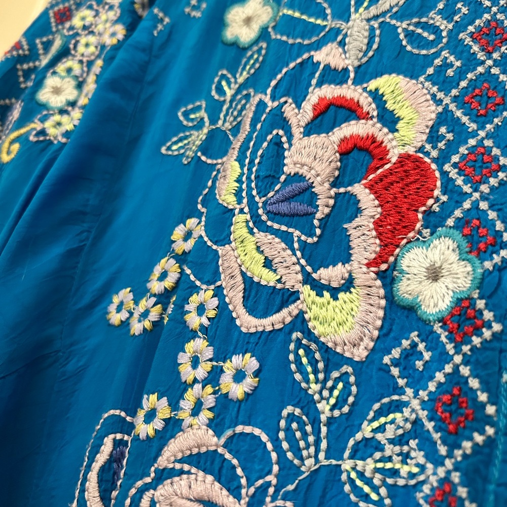 Johnny Was Turquoise Blue Embroidered Floral Tunic Dress - Picture 5 of 7